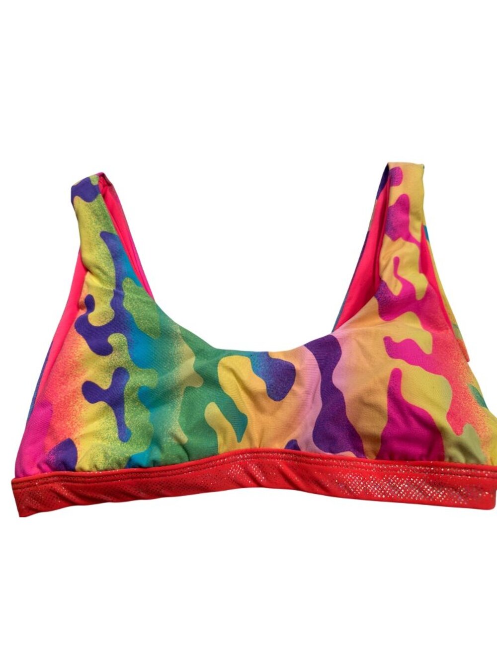 Dippin Daisys Scoop Neck Bikini Top Camo Rainbow Glitter Trim Swimwear